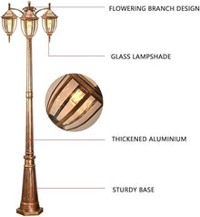 Lamp Post Lights Outdoor,250cm 3-Head Garden Path Pillar Lamp Aluminum Pillar Post Light Glass Lantern Courtyard Bollard Path Lamp IP65 Waterproof Post Light Pillar Lamp