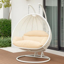 LeisureMod 2 Person Wicker Egg Chair, Cream