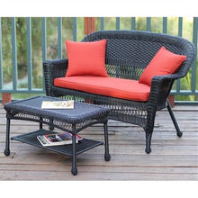 Jeco Wicker Patio Love Seat and Coffee Table Set Red