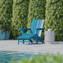 Flash Furniture Halifax Poly Resin Adirondack Chair with Cup Holder and Pull Out Ottoman, All-Weather Poly Resin Indoor/Outdoor Lounge Chair, Set of 2, Blue