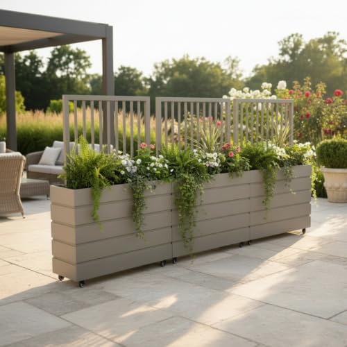 Hassyee Metal Raised Garden Bed with Wheels and Aluminium Frame for Backyard, Lawn, Outdoor Grey Brown Planter Box with Drainage Holes for Growing Plants, Flowers, Vegetables
