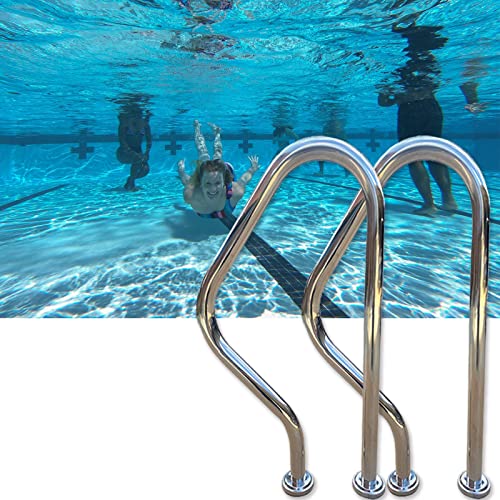 Swimming Pool Handrail Swimming Pool Handrail, Pool Handrails Railing,304 Stainless Steel, Silver, Curved Spa Hand Grab Bar, 31.5 X 18.5 Inches Pool Hand Rail,200KG Load Capacity