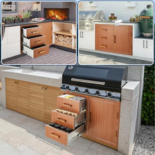 FinerFurnis 38.2 Inch Stainless Steel Outdoor Kitchen Door Drawer Combo with Triple Drawers and Access Door, Propane Storage, Adjustable Garbage Ring, Weather-Resistant Flush Mount