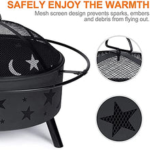 Round Outdoor Fire Pit,Large Wood Burning Fire Pit w/Spark Screen,Wrought Iron Bonfire Fire Pit