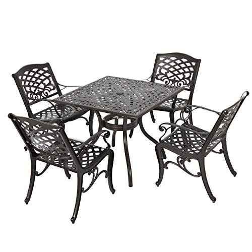Christopher Knight Home Hallandale Outdoor Sarasota 5-Piece Cast Aluminum Dining Set Hammered Bronze