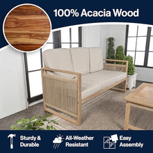 JONATHAN Y Gable 63" Rope 3-Seat Outdoor Patio Sofa, Beige/Light Teak