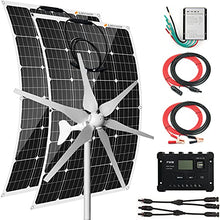 Flexible Solar Panel 640 Watts 12 Volts Solar Wind Hybrid System Kit:2 PCS 120W Monocrystalline Solar Panels with Charge Controller 400W 12V Wind Turbine Generator Off Grid for RV