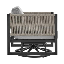 roomfitters Mareike Modern Outdoor Patio Swivel Glider Lounge Chair - Black Aluminum & Woven Rope 360 Rocker Armchair - All-Weather Gray Cushions - Rust-Proof Garden Seating