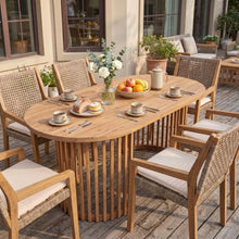 Merax Light Teak Finish Solid Acacia Wood Oval Outdoor Dining Table