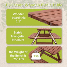 GFDGFD 8FT Wooden Picnic Table with Benches for 14-16 People, Outdoor Rectangle Patio Dining Table Set with Extended Benches, Umbrella Hole, Heavy Duty Backyard Garden BBQ Table, Brown