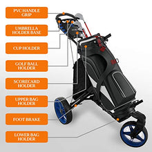 SereneLife 3 Wheel Golf Push Cart - Lightweight Folding Walking Push Cart Roller Golf Bag Holder with Brake, Bracket, and Storage - Assorted