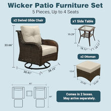 ADRERIC 5-Piece Patio Furniture Set with 6" Ultra-Thick Cushions, Swivel Rocker Chairs with Side Table and Ottoman, All-Weather Round Wicker Conversation Set & Bistro Set for Porch Sunroom Deck, Beige