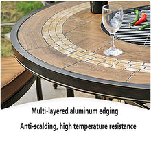ERoomQ Wood Fire Pits Outdoor 122cm/48 Outdoor Garden Barbecue Table with Wood Burning Fire Pit, Aluminum Party BBQ Table and Chair Set, Multifunctional Dining Table with 4 Chairs