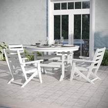 EMMA + OLIVER Arcata 5-Piece Indoor-Outdoor Adirondack Dining Set, 48" Round Table & 4 Chairs with Cupholders, White
