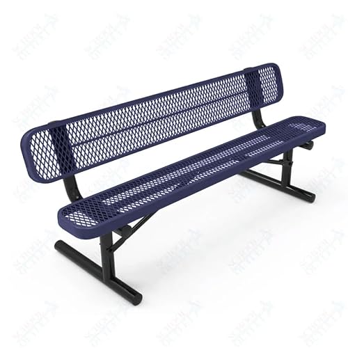 Sturdy Essentials Coated Metal Portable 6 Foot Bench with Backrest - Dark Blue w/Backrest