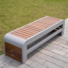 GRFIT Outdoor Bench Steel Bench for Outdoor Garden, Backless, Bamboo Wood Chair Surface, for Balcony, Terrace, Leisure Chair Garden Bench (Small)