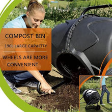 LHQYA Garden Compost Bin, 190L Outdoor 360° Tumbling Composter with Wheels, Built-in Air Pipe, for Fast Creation of Fertile Soil