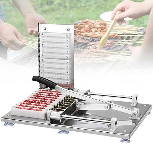 SDdPulse Manual Stainless Steel Kebab Maker, Multi-Function Skewer Machine for Meat, Bamboo Skewer Tool, Perfects for Grilling and BBQ, Easy to Use Meat String Machine
