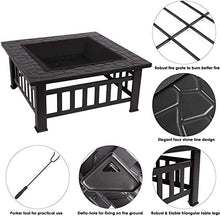 Fire Pit BBQ Grill, Outdoor Square Metal Firepit, Garden Fire Pits,Fireplace Garden Stove BBQ Fire Pit Charcoal Rack with Mesh Cover,Outdoor Fire Pits