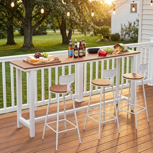 MISXEOE Outside Patio Bar Table Extra Long 47.2"-102.4", Outdoor Wood High Bar Table Counter Height Tables, Weather Resistant for Balcony, Pool, Garden, Backyard(White,94.5"x15.7"x41.3")