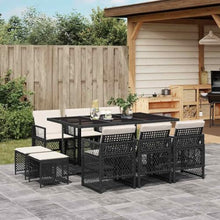 Kaorsrow 11 Piece Garden Dining Set with Cushions, Black Poly Rattan Outdoor Patio Table and Chairs Furniture Set for 10 People, Modern Backyard Terrace Dining Group