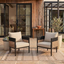 SAFAVIEH Outdoor Collection Harrison Black & Taupe Barrel Back Chair Set of 2