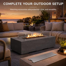 Golden Flame 55" Rectangle Beton Concrete Gas Fire Pit Bundle with Stainless Steel Burner Cover & Glass Wind Guard, 65,000 BTU Outdoor Fire Table, Push Button Ignition, Lava Rock Included - Graphite