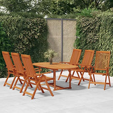 WDGJJFECNMUEHI 7 Piece Patio Dining Set Solid Wood Eucalyptus Extendable Table with 6 Reclining Chairs, Outdoor Garden Furniture Set for Backyard, Poolside, Foldable Waterproof Rustic Design