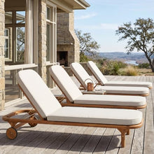 Christopher Knight Home Yeon Set of 4 Acacia Wood Chaise Lounge Chair Outdoor with Wooden Wheels, Adjustable Backrest Sun Lounger Recliner, Patio Outdoor Chaise Lounge with Cushion, Teak + Beige