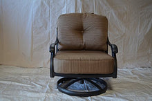 Worldofpatio Nassau Cast Aluminum Powder Coated 6 Swivel Rocker Club Chairs with Walnut Seat Cushions - Antique Bronze