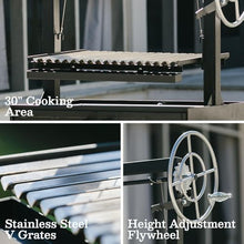 Ash & Ember Santa Maria Grill, Steel Wood & Charcoal Argentine Grill, Hand Wheel for Adjustable Heat Control, BBQ Grill with V-Grates & Grease Trap, Argentinian Grills with Bottom & Side Shelves