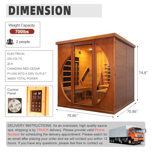 Infrared Sauna Room with Recliner, 2 Person Red Cedar Wooden Home Spa