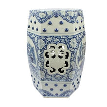 JOYNOW Ceramic Garden Stool Decorative Garden Stools Hand-Painted Blue and White Hexagonal Stool Window Landscape Dressing Stool Antique Drum Stool Home Collection Ornaments Garden Stool Ceramic