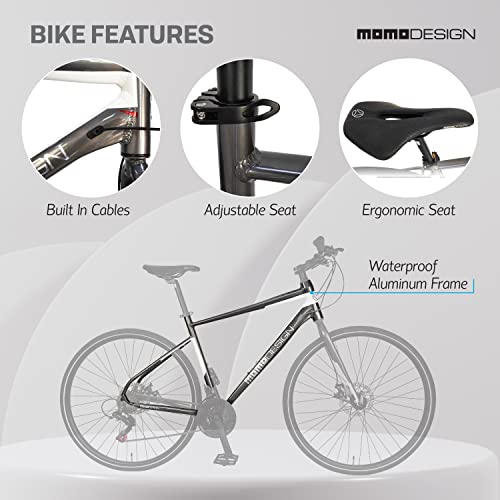 MOMODESIGN Hybrid Bike Shimano 21 Speeds with Disc Brake, 700C Anti-Puncture Wheels Gray