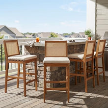 Christopher Knight Home Kirkby Outdoor Counter Height Bar Stools Set of 4, Acacia Wood Counter Stools with Wicker Backrest, Patio Bar Chairs with Cushion for Outdoor Bar Table, Teak + Beige + Yellow