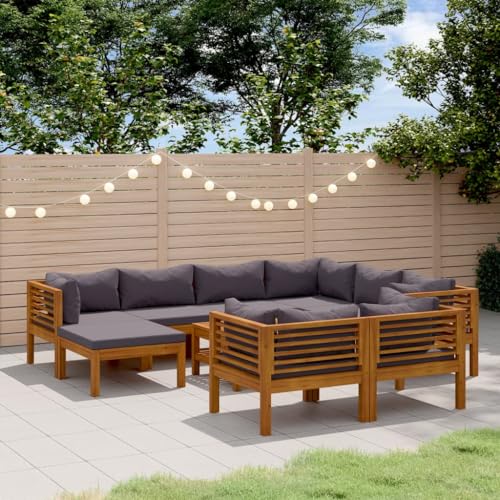 WEMYUFURN 10 Piece Patio Lounge Set with Cushion Solid Acacia Wood, Outdoor Furniture Set, Patio Seating Set, Garden Lounge Furniture, Lounge Seating Set for Garden, Poolside, and Deck