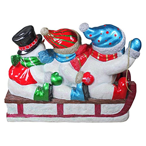 Design Toscano Downhill to the Holidays Illuminated Snowman and Sled Statue Full Color
