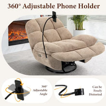 Culect Oversized Wide Swivel Rocker Recliner with Speaker, Khaki Plush