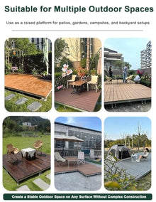 Crysthyuan Outdoor Deck Platform with Adjustable Feet, Raised Patio Flooring Base, Composite Garden Deck Panel for Umbrella Seating, Backyard and Camping Use