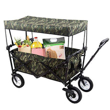 Collapsible Folding Wagon Cart with Sun/Rain Shade, Adjustable Extendable Push & Pull Handle, Removable Canvas & Canopy, Large Capacity Trolley for Shopping, Beach, Lawn,Sports (C)