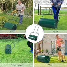 BCSRVCE Lawn Roller, Push/Pull/Tow Behind Water/Sand Filled Steel Sod Drum Roller with U-Shaped Handle, Yard Roller for Backyard Grass, 24in, Green