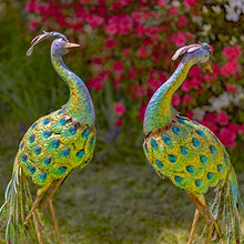 Zaer Ltd. Set of 2, 40" Tall Metal Blue Green Standing Peacocks with Acrylic Crystal Beads