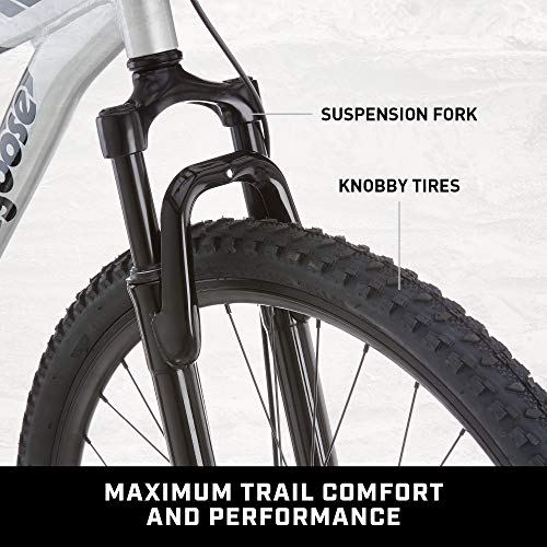 Mongoose Impasse Full Suspension Mountain Bike 18-Inch Aluminum Frame 29-Inch Wheels Silver