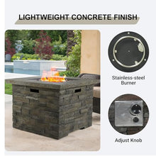 FammyLoft Outdoor Propane Fire Pit Table, 33 Inch Square MGO Concrete Fire Pit with Lava Rocks, Smokless Fire Table for Outside Patio, Garden, Backyard, 40,000 BTU, Tank Inside, Stone Gray