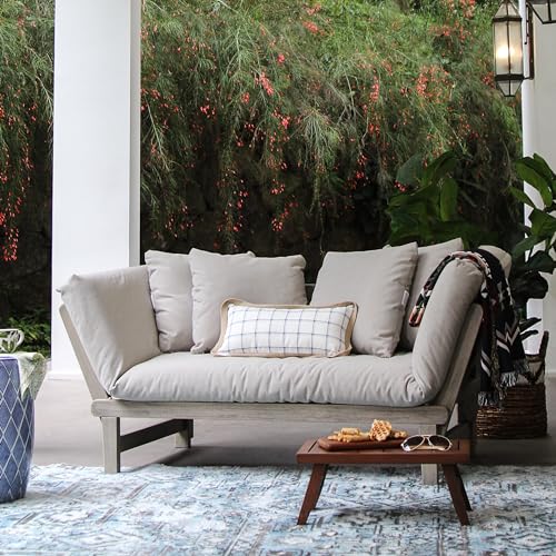 Cambridge Casual Outdoor Convertible Patio Sofas with Adjustable Armrests, Solid Wood Sofa with Removable Cushions for Porch, Poolside & Backyard, Seats Up to 2 Persons Sofa, Oyster Cushion