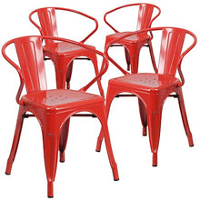 Flash Furniture Roy Commercial Grade 4 Pack Red Metal Indoor-Outdoor Chair with Arms