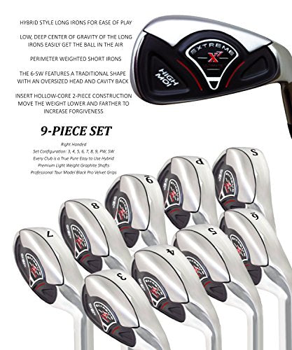 Extreme X7 High MOI Short Senior Men's Complete 9-Piece Iron Set (3-SW) Right Handed Senior Flex A Flex Club with Arthritic Grip