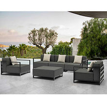 Whiteline Modern Outdoor Living Sensation Indoor/Outdoor Ottoman in Grey Acrylic Fabric with TPU Coating Frame. Includes an Aluminum Tray. Each Modular Chair Sold Separately