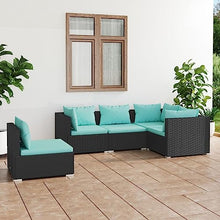 KPOUTRFG 5-Piece Garden Lounge Set in Black and Water Blue for Patio Outdoor Seating with Weather Resistant Materials