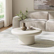 Modway Argos Round Concrete Coffee Table in White - Cement Low Coffee Table for Sitting on The Floor - Weather Resistant Stone Patio Coffee Table - Indoor Outdoor 34 Inch Center Table